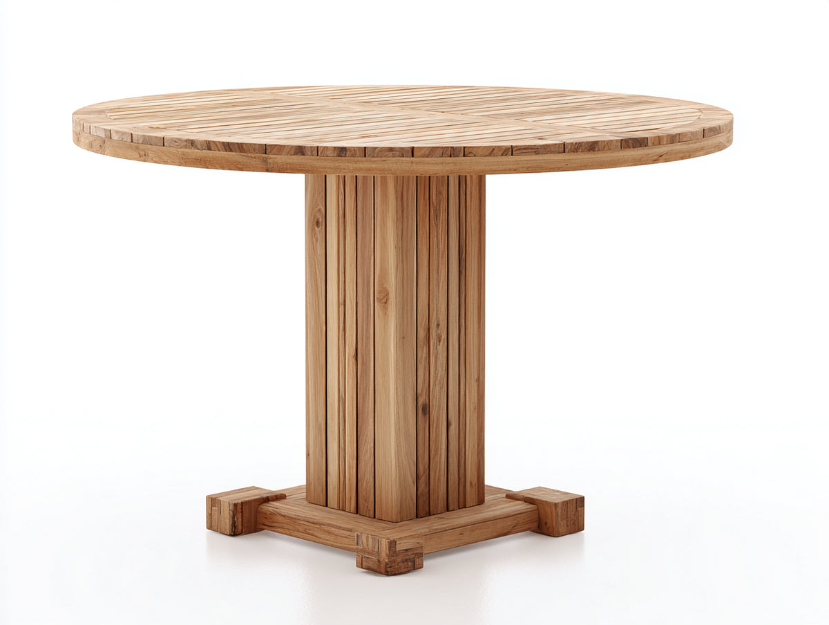 Mesas de jardín redonda de madera 140x140x75 cm - Madera natural - Diseño moderno para exterior