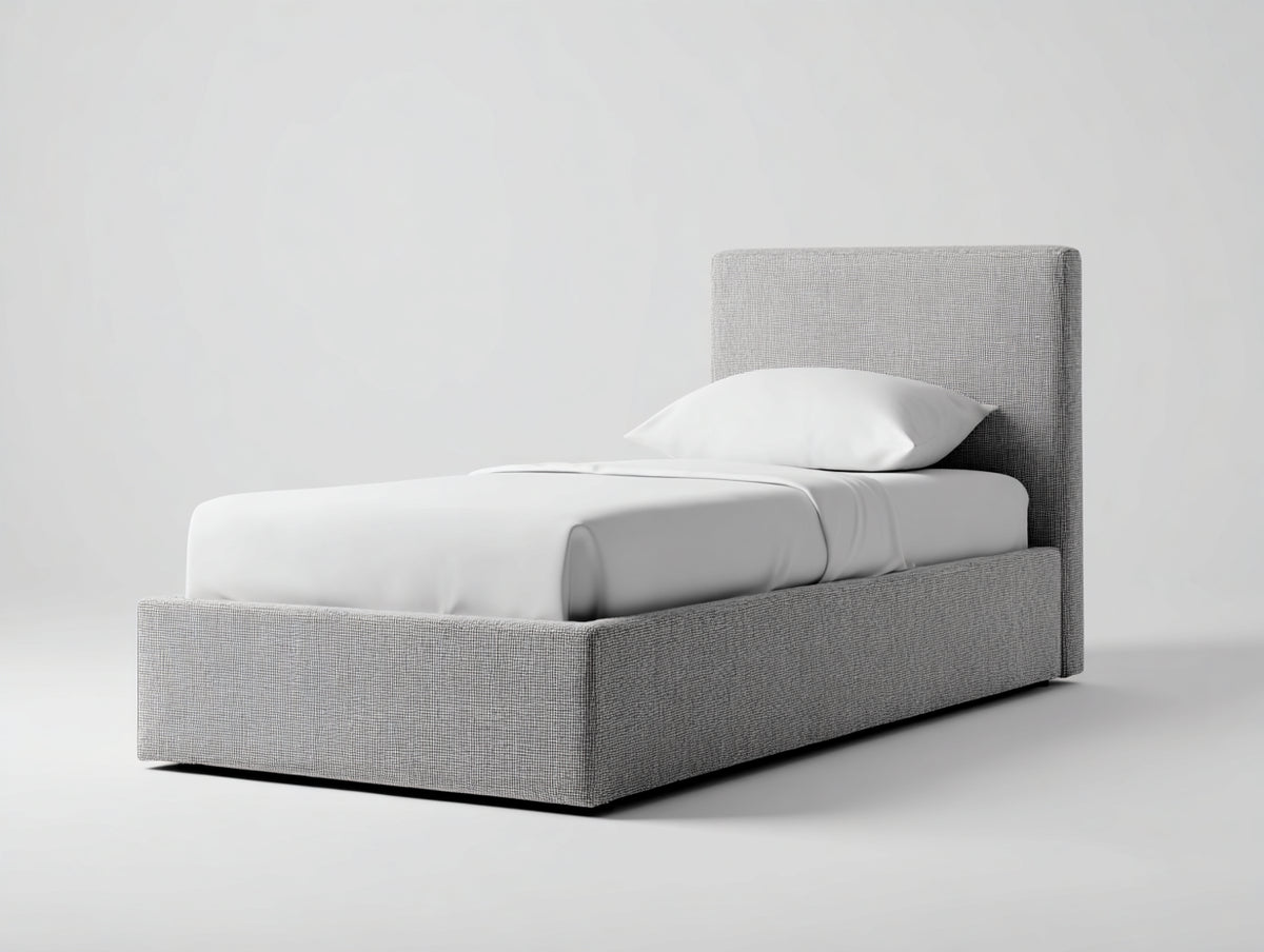 Camas individuales tapizadas 205x105x108 cm - gris claro - diseño minimalista con cabecero acolchado
