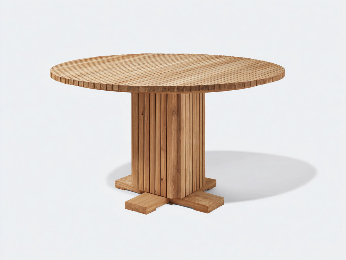 Mesas de jardín de madera 120x120x75 cm - marrón natural - mesa redonda con base central de listones