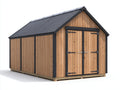 Casetas de jardín de madera 260x220x245 cm - marrón natural y negro - doble puerta y tejado a dos aguas