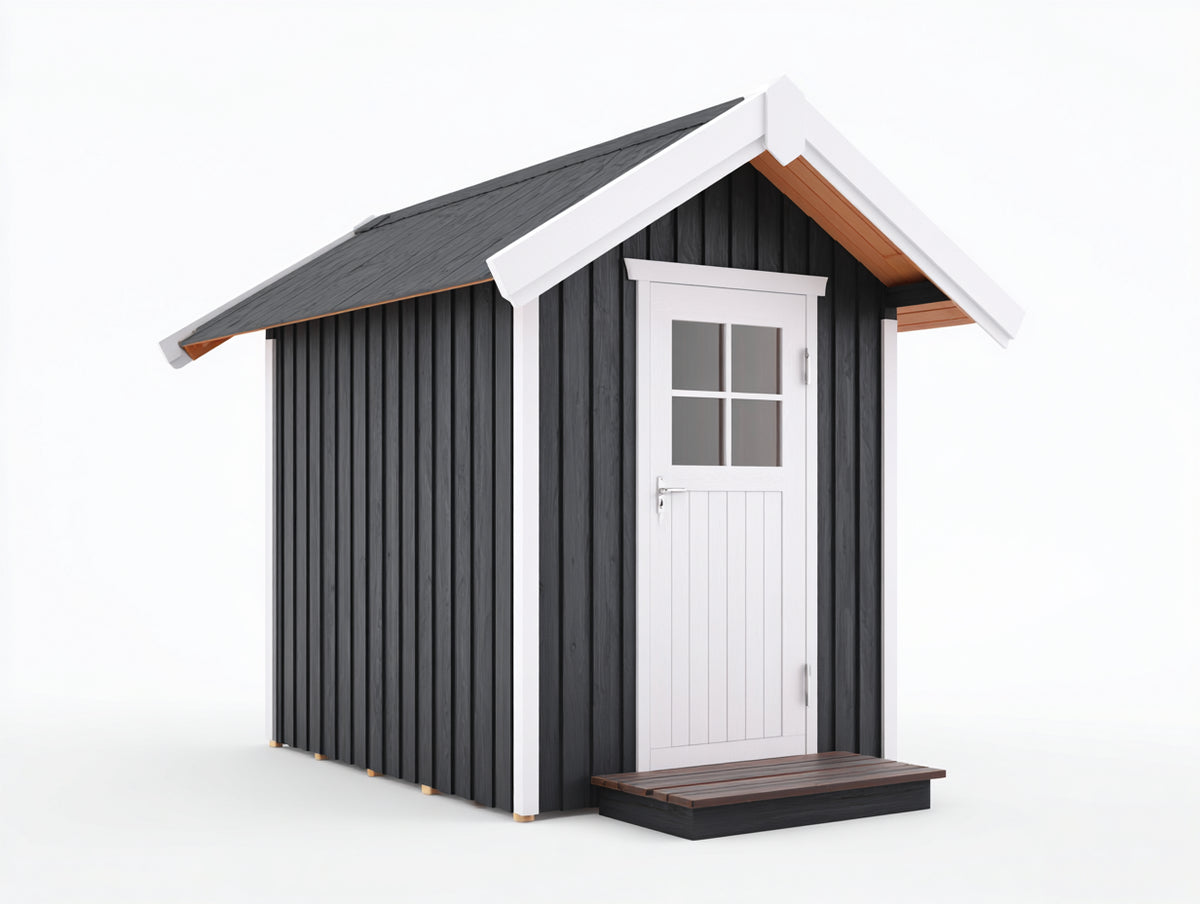 Casetas de jardín - madera y vidrio - 240 x 180 x 230 cm - negro-blanco-marrón - diseño clásico con puerta acristalada y tejado a dos aguas
