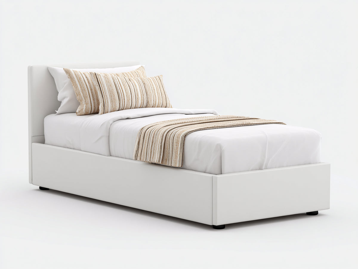 Camas individuales tapizadas 205x105x105 cm - blanco - diseño minimalista con cabecero acolchado