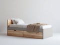 Camas individuales - madera y tablero - 205 x 105 x 95 cm - natural-gris claro - diseño moderno con 2 cajones de almacenamiento