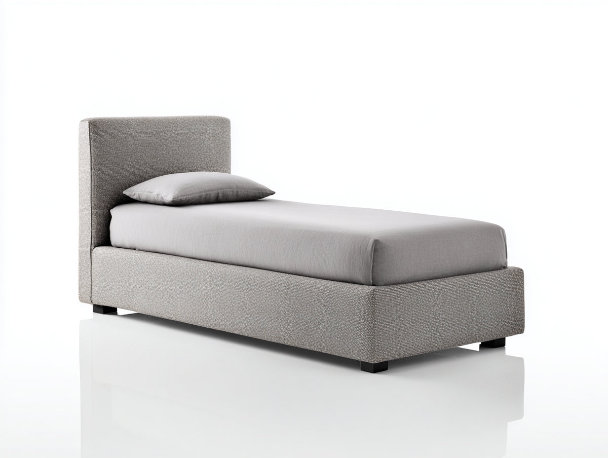 Camas individuales tapizadas 205x105x110 cm - gris claro - diseño moderno con cabecero acolchado