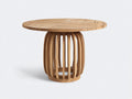 Mesas de jardín redonda de madera 120x120x75 cm - madera natural - diseño moderno con base central curva