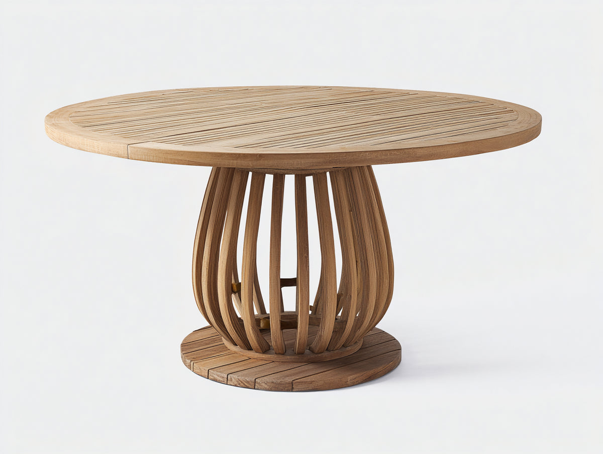 Mesas de jardín redonda de madera 150x150x75 cm - Madera natural - Diseño moderno para exterior