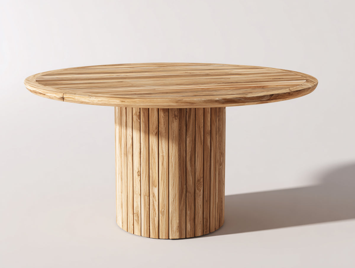 Mesas de jardín de madera 125x125x75 cm - marrón natural - mesa redonda con base cilíndrica de listones