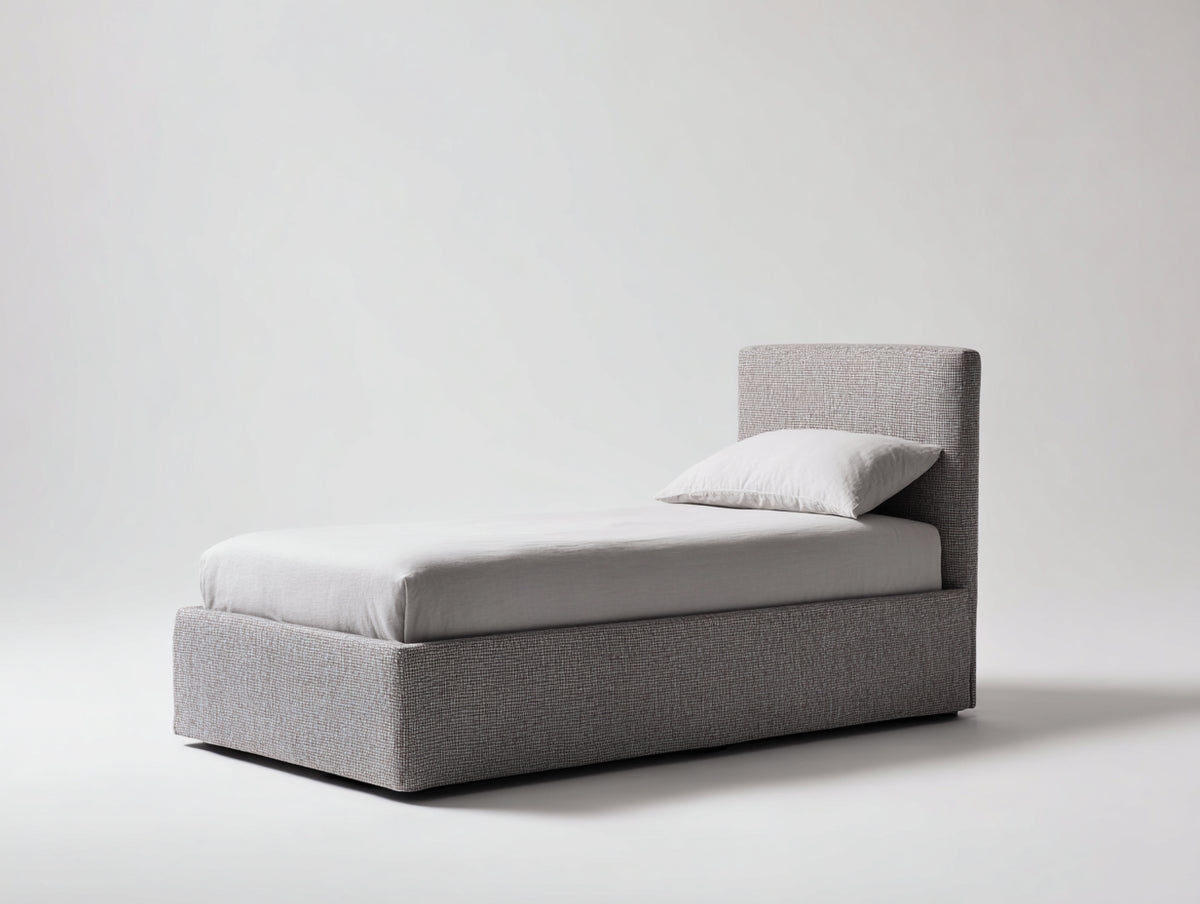 Camas individuales - tejido tapizado y madera - 205 x 105 x 105 cm - gris - diseño moderno con cabecero alto