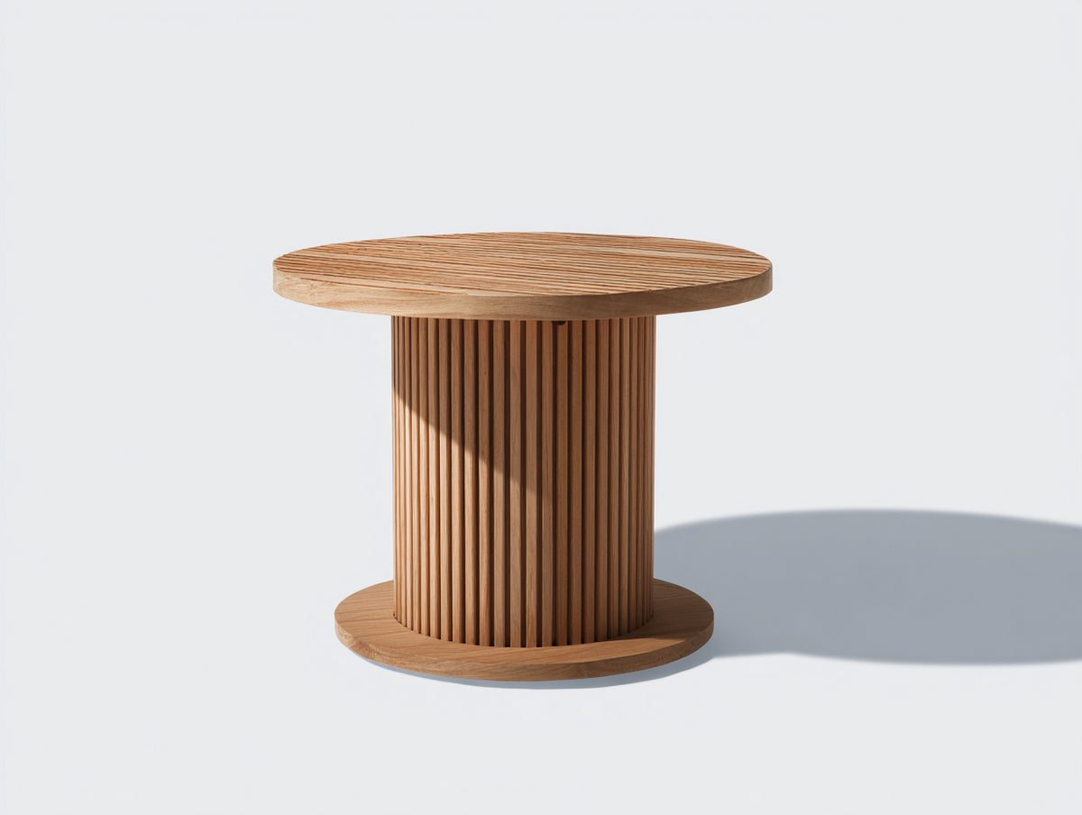 Mesas de jardín - madera - 100 x 100 x 75 cm - natural - diseño redondo con base cilíndrica acanalada