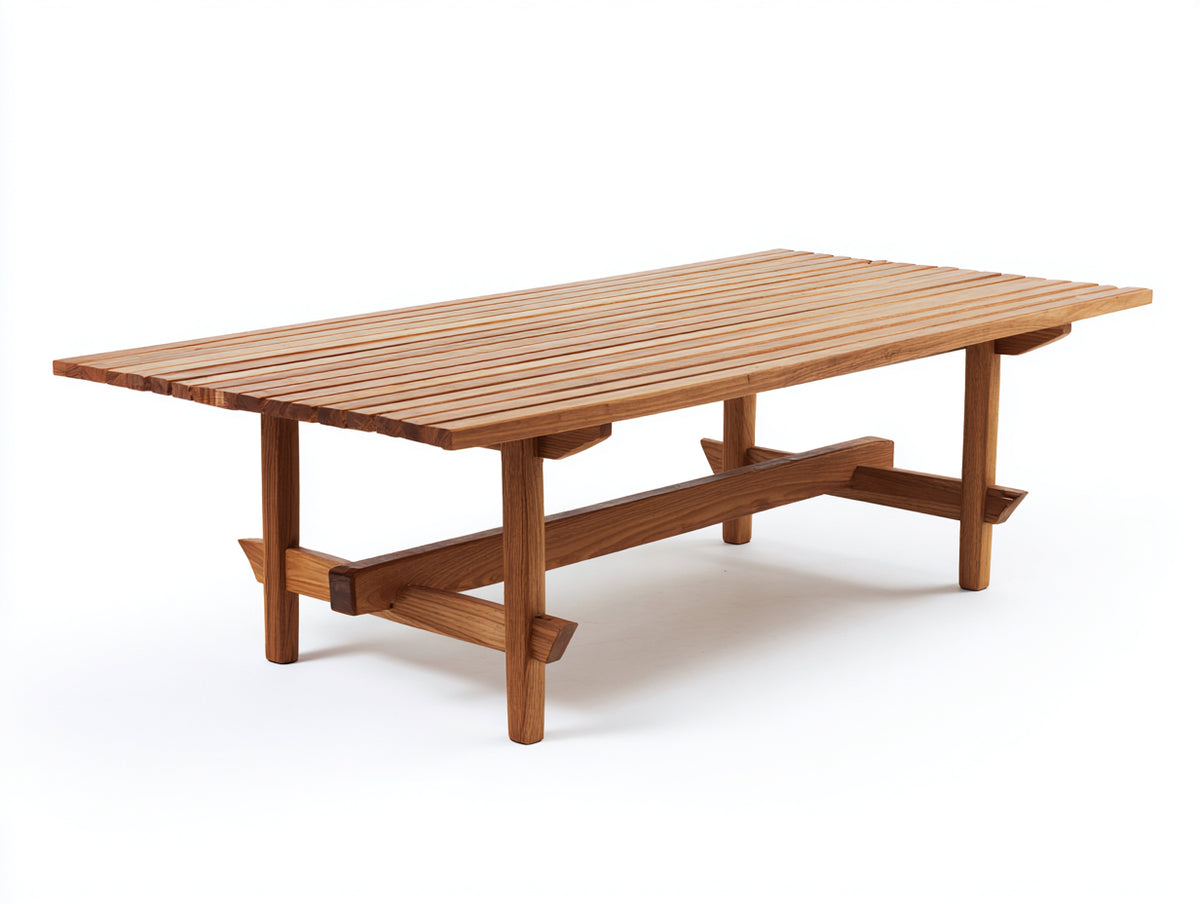 Mesas de jardín - madera - 220 x 100 x 75 cm - natural - diseño rectangular con tablero de listones y estructura reforzada