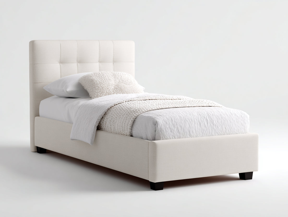 Camas individuales tapizadas 205x105x112 cm - beige claro - cabecero acolchado con diseño capitoné