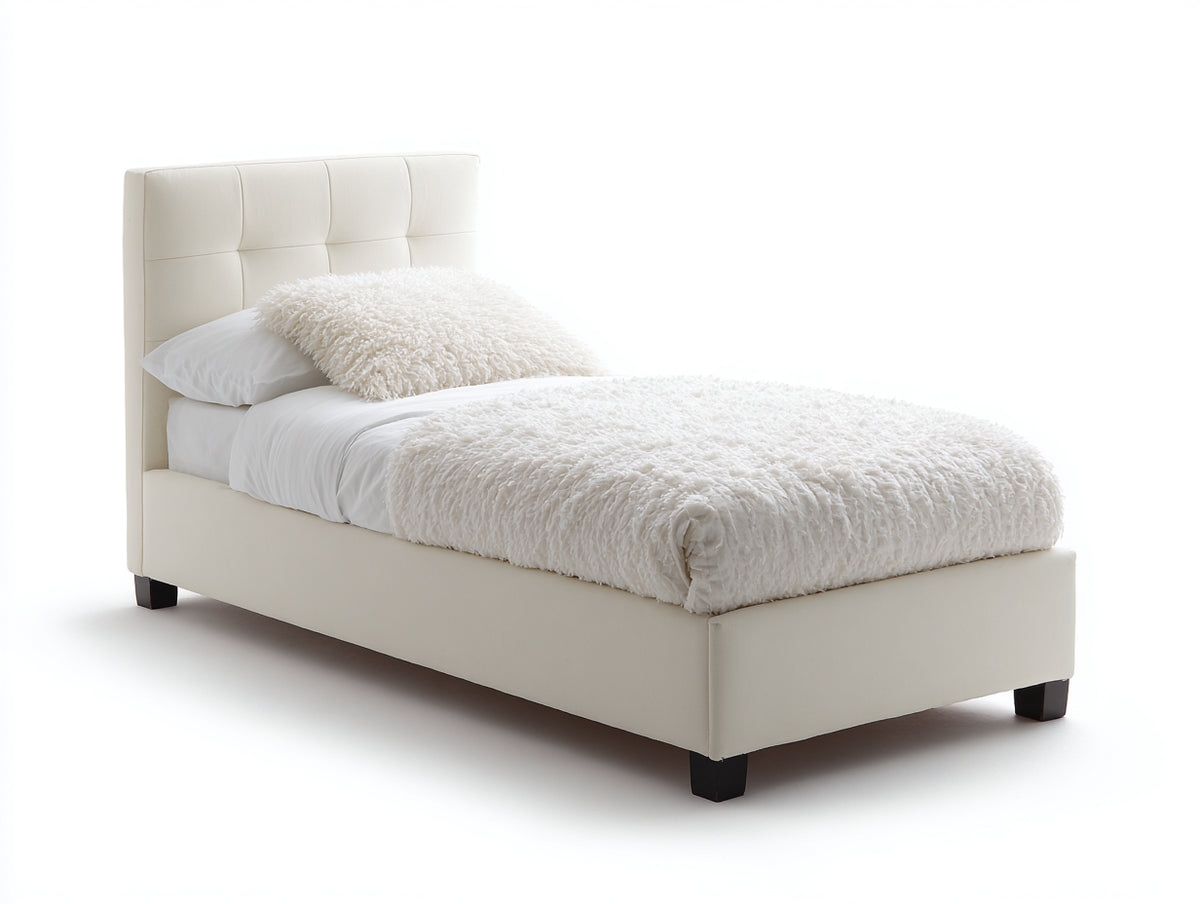 Camas individuales tapizada 210 x 105 x 115 cm - Blanco crema - Diseño moderno con cabecero acolchado geométrico
