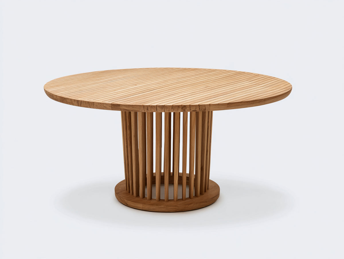 Mesas de jardín de madera 130x130x75 cm - marrón natural - mesa redonda con base de listones