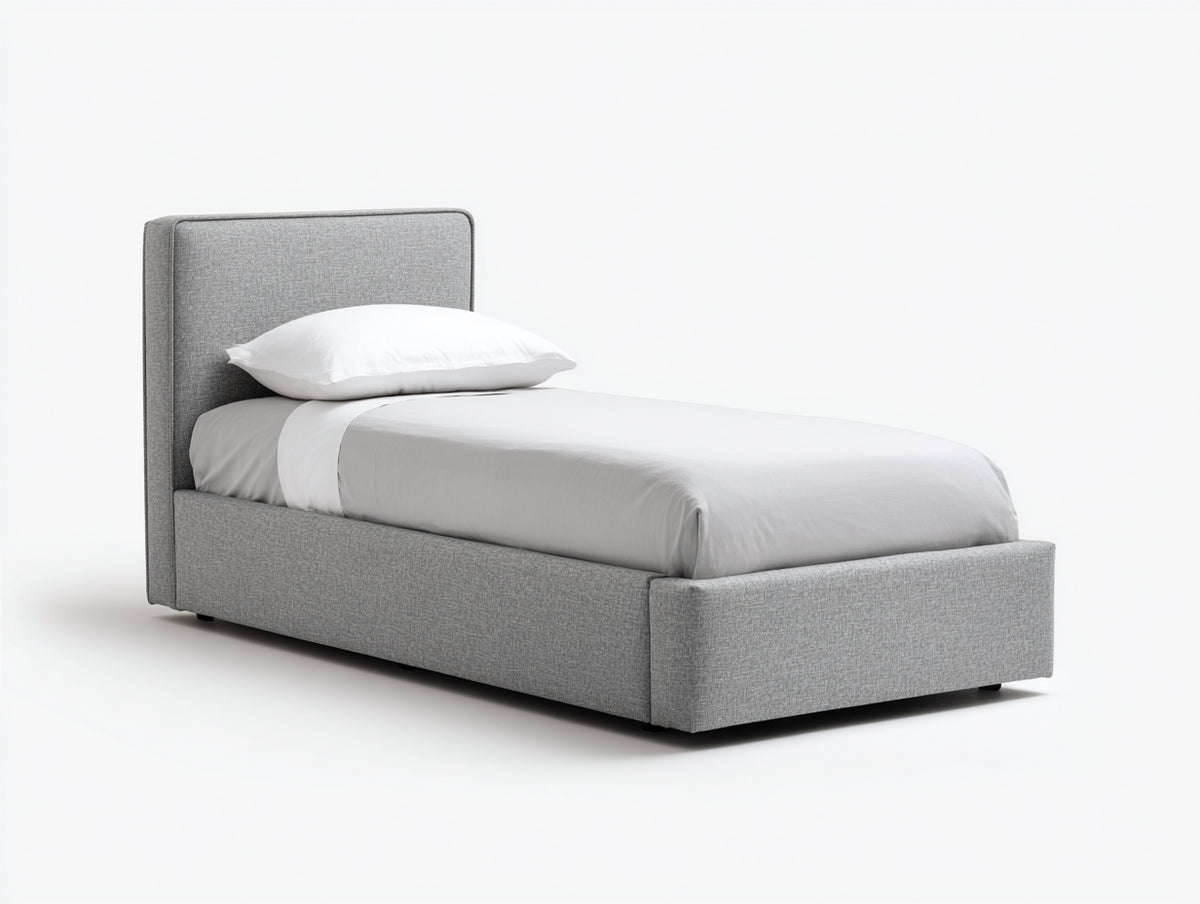 Camas individuales tapizada 210 x 105 x 115 cm - Gris claro - Diseño moderno con cabecero acolchado
